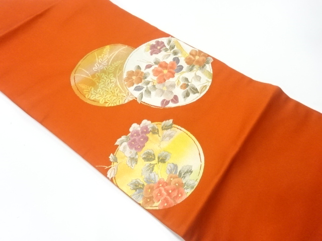 JAPANESE KIMONO / NAGOYA OBI / SILK / WOVEN FLORAL ROUNDEL CREST